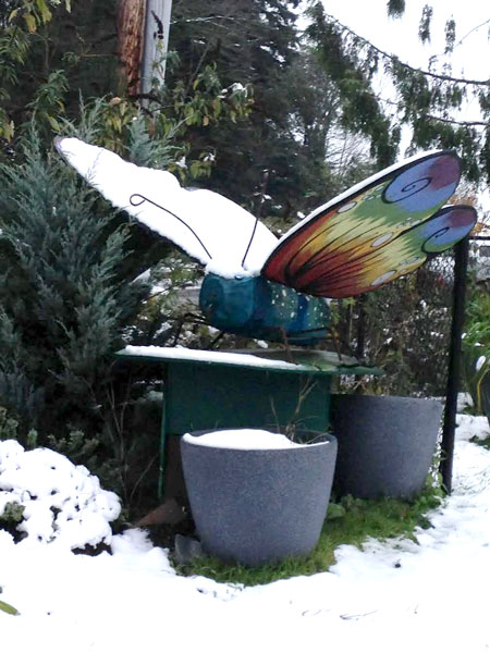 Bug Museum Butterfly Sculpture in 2016 Snowstorm. Myrna S.